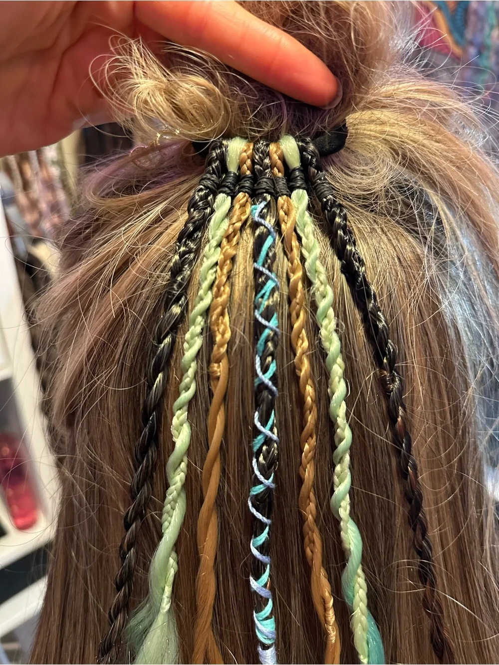 Mint & Gold Braided Hair Extensions with Black Accents - Women Hair Accessory